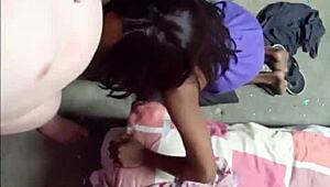 petite ebony domestic kneels to suck boss cock then bends for doggystyle pounding