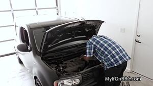 damn this curvy babe with big tits fixes her car by tittyfucking my huge bbc