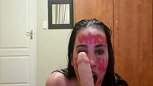 She punishes herself through pissing slaps gags and raw dirty talk