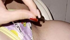 i sneak into stepbro's bathroom locking door fantasizing his cock slamming my shaved pussy hard