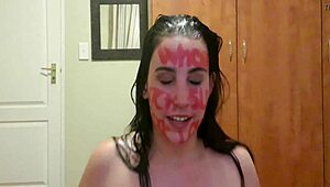 She punishes herself through pissing slaps gags and raw dirty talk