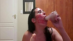 She punishes herself through pissing slaps gags and raw dirty talk