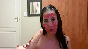 She punishes herself through pissing slaps gags and raw dirty talk