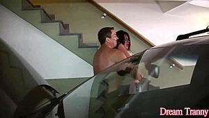 Horny stud claims Graziela Cinturinha's tranny ass in bareback pounding frenzy