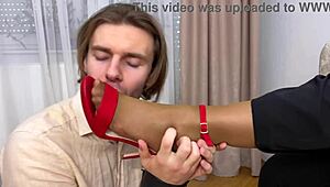 boss yanks down pantyhose commanding employee to worship wet pussy at work