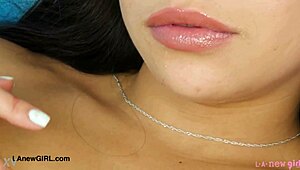 super cute petite brunette teen strips sexy on sofa during daddy's casting photoshoot