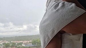 shower tease leads to explosive orgasm by the window!