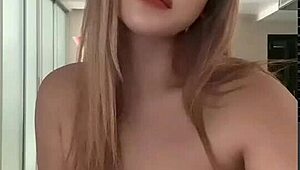 ladyboy mint strokes small tits and ass in hot masturbation show