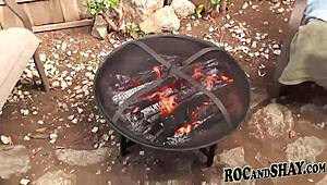 Barbecue heat rises as ebony couple pounds away outdoors in wild party frenzy