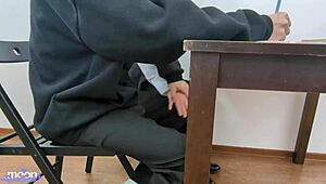 Redhead college teen in pantyhose skips exam A for creampie in boots stockings