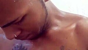 hey skinny brazilian dude shavin then jerkin his huge bbc to porn in bathroom 😏🍆💦