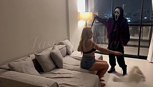 Curvy Masked Girl Chokes on Deepthroat Strap-On Gag