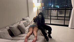 Curvy Masked Girl Chokes on Deepthroat Strap-On Gag