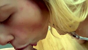slutty blonde deepthroats sloppy bj swallows cum 💦😍