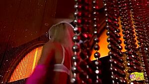 Vintage blonde strips teasingly before kinky brunette joins for PUSSY LICKING lesbian fun