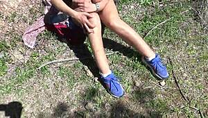 outdoor beach voyeur catches cougar's hairy pussy pissing in public pov then she spots him comic style