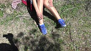 outdoor beach voyeur catches cougar's hairy pussy pissing in public pov then she spots him comic style