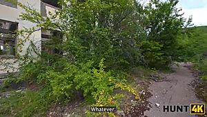 hunt4k. slutty brunette takes stranger's cock deep in passionate anal outdoors