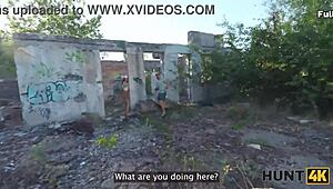 hunt4k. slutty brunette takes stranger's cock deep in passionate anal outdoors