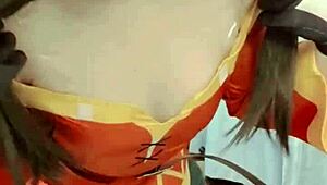 curvy latina megumin cosplay cutie rubs her tight pussy solo in homemade vid