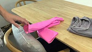 veronika fucks hard in latex gloves pantyhose heels and plaid miniskirt