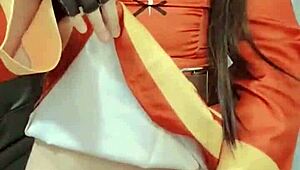 curvy latina megumin cosplay cutie rubs her tight pussy solo in homemade vid