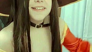 curvy latina megumin cosplay cutie rubs her tight pussy solo in homemade vid