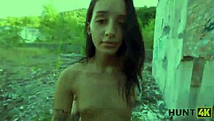 hunt4k. slutty brunette takes stranger's cock deep in passionate anal outdoors