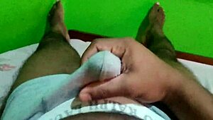 black dude strokes his solo handjob on big black cock slow and steady