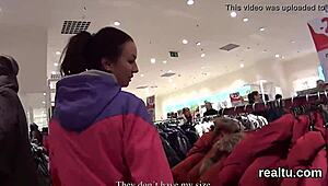 czech nympho bends over in shop for hardcore pov cock pounding after striptease