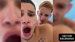 Young twink moans wildly on neighbor's monster cock!