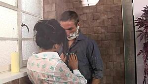 romana takes cock deep in shower doggystyle and creampie finish