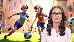 A French mom and her stepson share a lively soccer game in this AI story