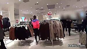 czech nympho bends over in shop for hardcore pov cock pounding after striptease