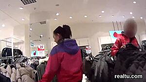 czech nympho bends over in shop for hardcore pov cock pounding after striptease