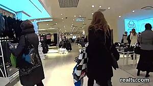 czech nympho bends over in shop for hardcore pov cock pounding after striptease