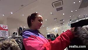 czech nympho bends over in shop for hardcore pov cock pounding after striptease