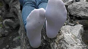 goddess teases beautiful feet in socks close-up compilation