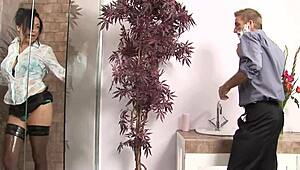 romana takes cock deep in shower doggystyle and creampie finish