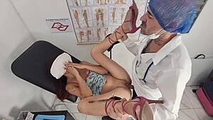 skinny redhead wife spreads skirt for gyno doc creampie while cuck hubby waits outside