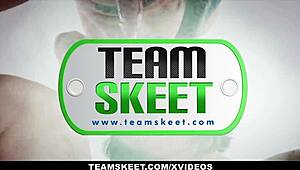 athletic latina kimberly rey oiled in spandex braces fucked hard