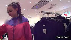 czech nympho bends over in shop for hardcore pov cock pounding after striptease