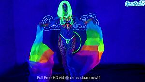 Jewelz Blu's body paint hides dildo play leading to big tit orgasm