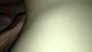 her tight shaved pussy overflows with my creampie load