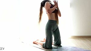 yoga stretch turns sensual with flexible orgasm bliss