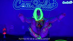 Jewelz Blu's body paint hides dildo play leading to big tit orgasm