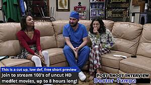 Dr Tampa inspects solana's shaved pussy in latex gloves for humiliating skirt exam