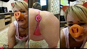 piggy deepthroat gags hard then cowgirl rides to cum swallow!