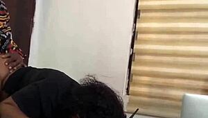 chubby 52-year-old african mama bends over office desk for my bbc licking sex tape
