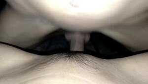 couple in garage fucks to creampie her tight shaved wet pussy till orgasm